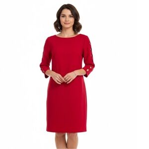 Talbots Cranberry Ponte Knit 3/4 Sleeve Sheath Dress Size 8 NWOT